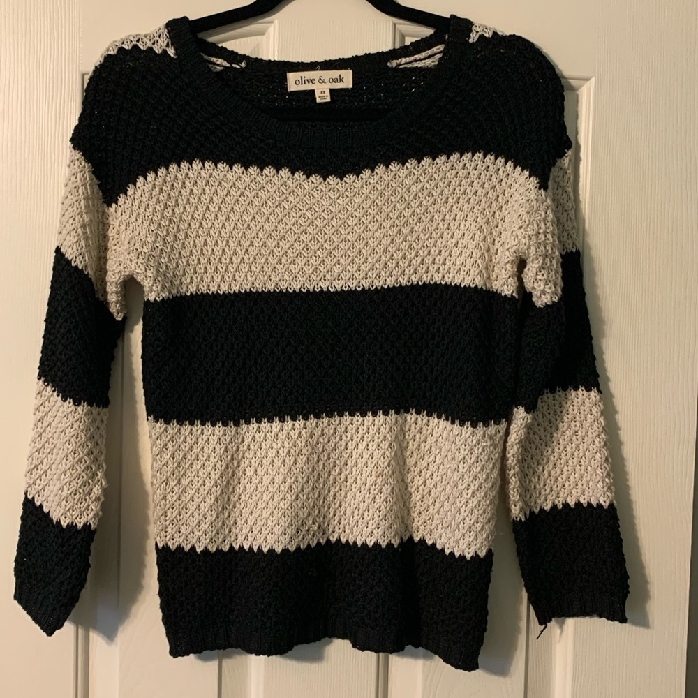 black and cream with large stripes sweater